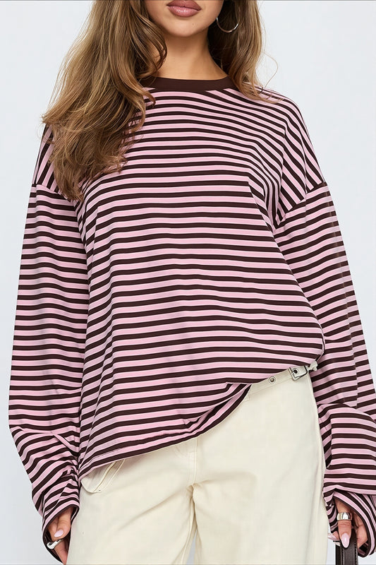 Stripe Drop Relaxed Long-Sleeve Tee