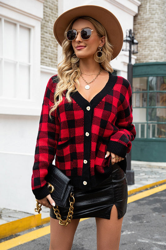 Fitted Tartan Button Cardigan