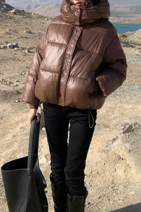 Cropped Plush Lined Oversized Puffer Jacket