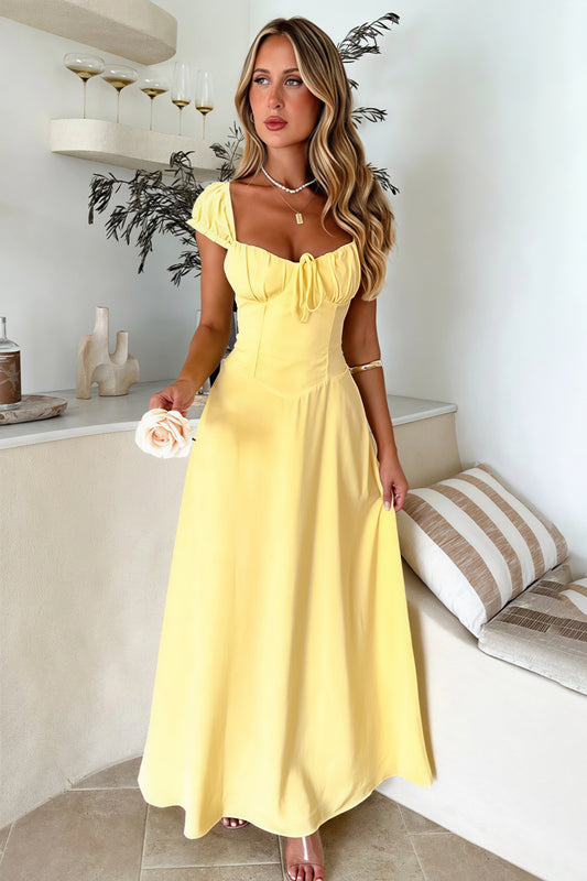 Elegant Slim Fit Ruched Waist Maxi Dress