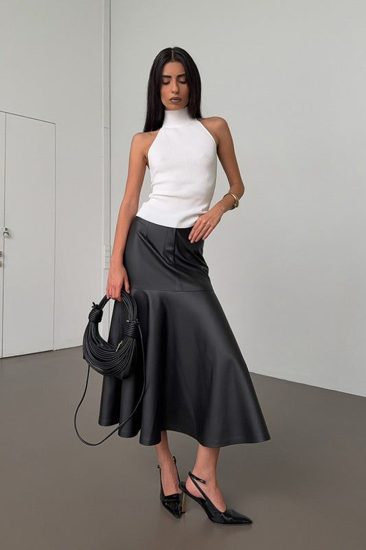 Chic Black PU Leather High-Waisted Maxi Skirt