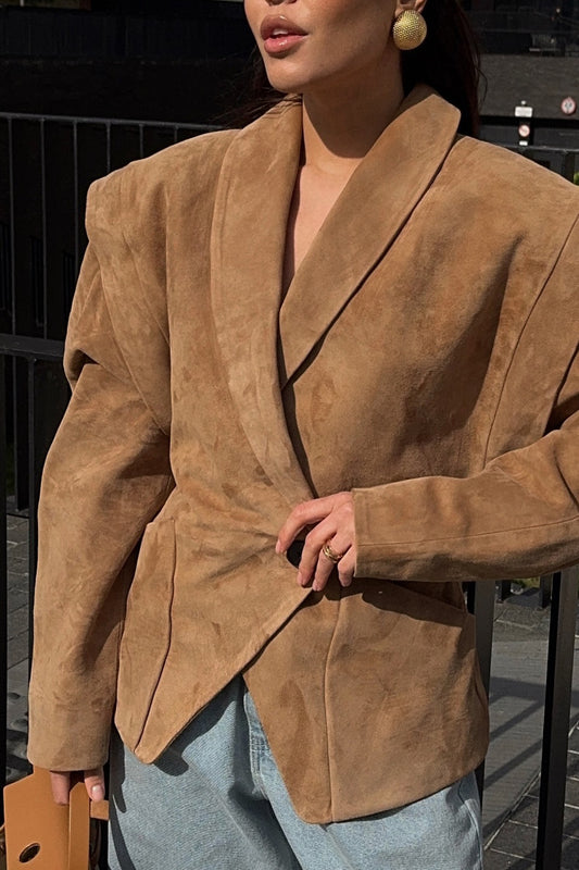 Suede Look Padded Blazer Coat