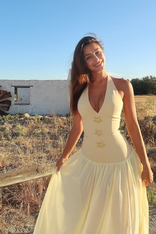 Figurbetontes Maxikleid mit tiefem V-Ausschnitt und Bindeband