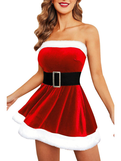 Mini Dress with Santa Belt for Classic Christmas Party Outfit Christmas Costume