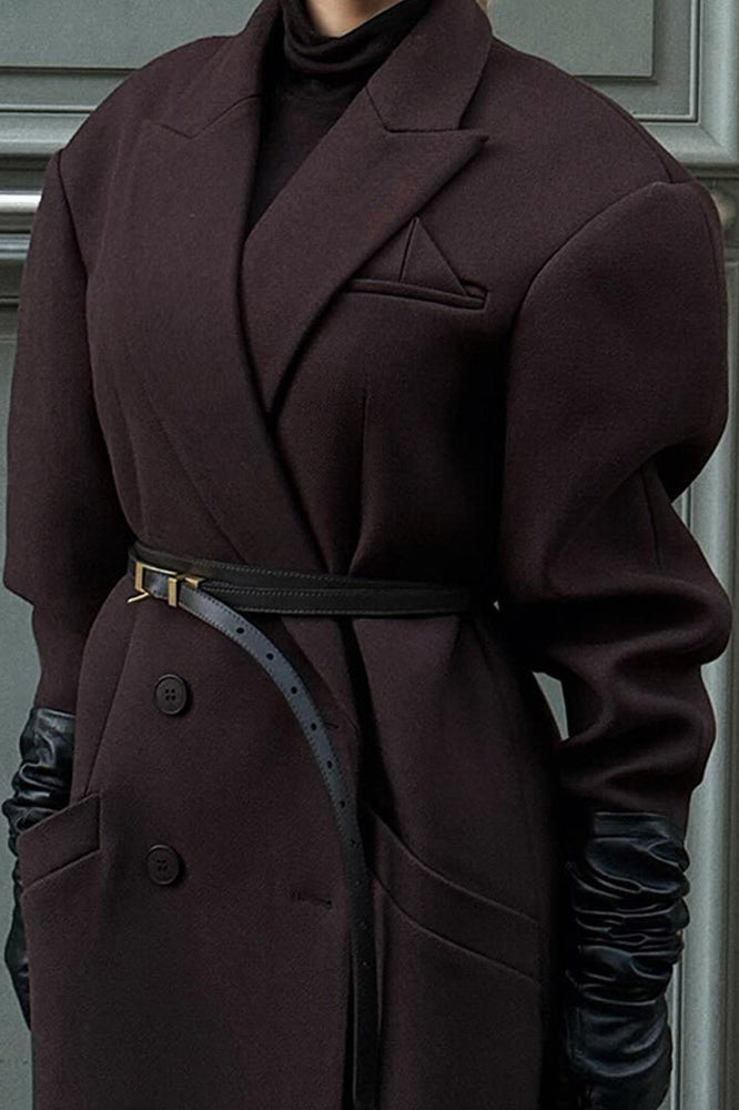 Striped Long Collared Elegant Trench Overcoat