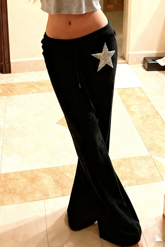 Star Applique Drawstring Flared Pants
