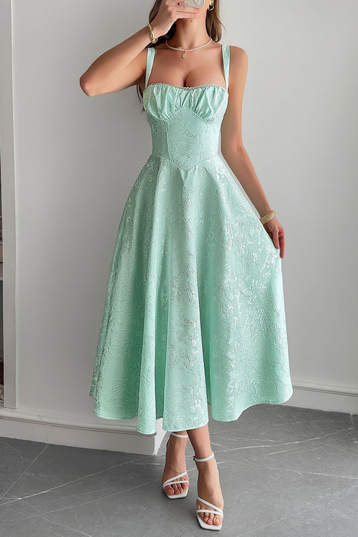 Jacquard Spaghetti Strap Cocktail Dress