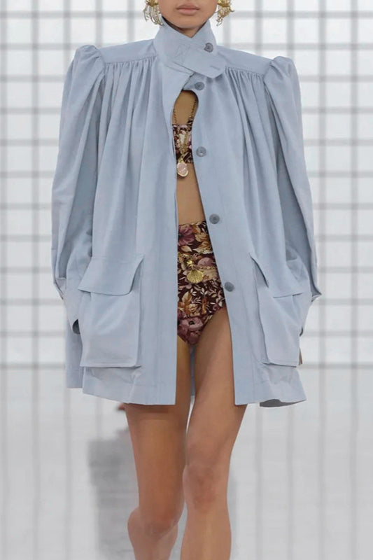 Relaxed Pleated Detail Jacket Blue / One Size