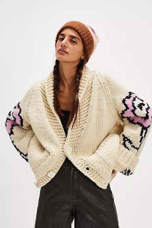 Graphic Print Cardigan One Size / Beige