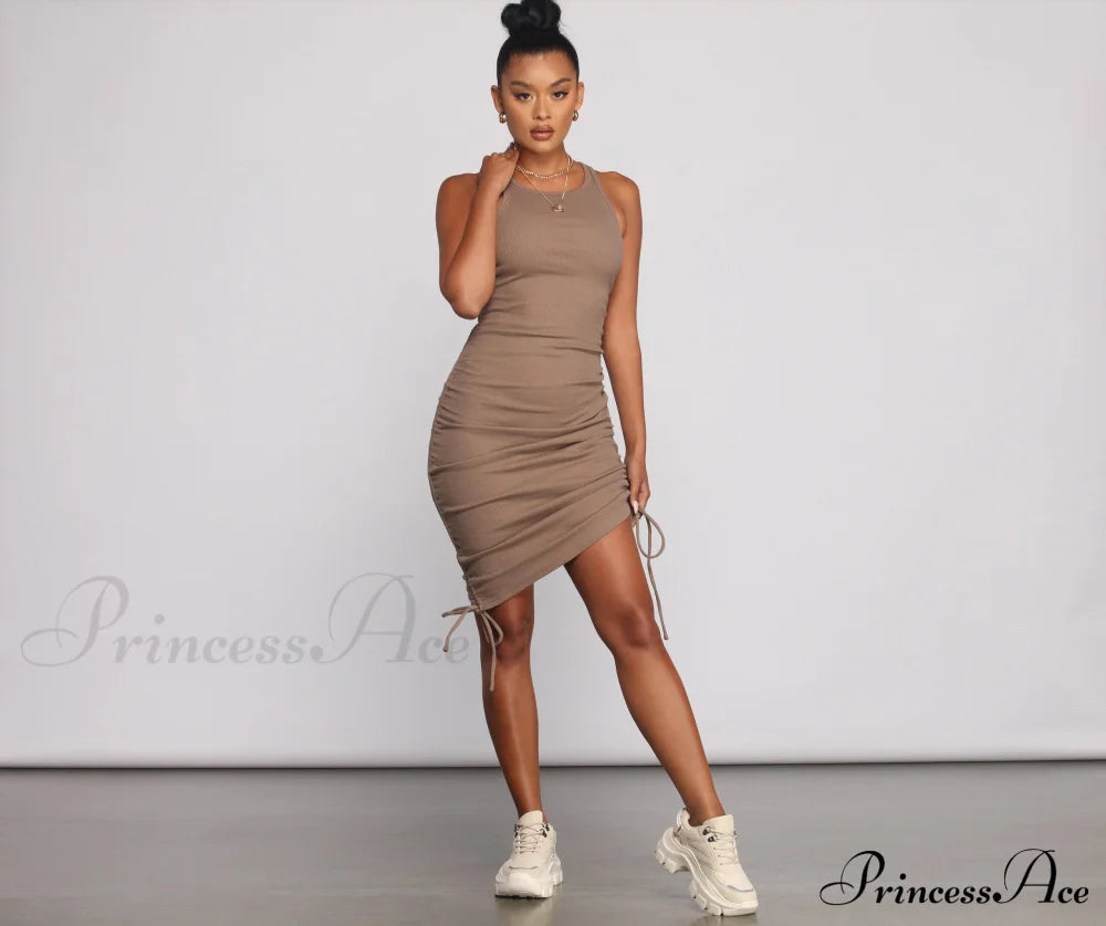 Effortless Everyday Ruched Charming Knit Mini Dress Casual Dresses