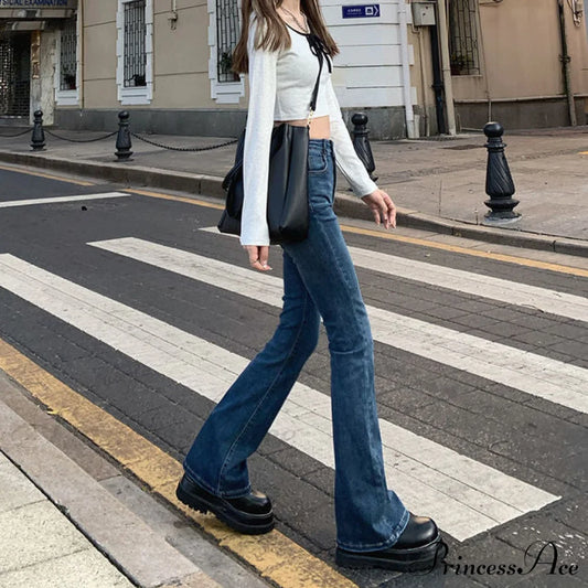 Elastic Fashion Boyfriend Style Denim Pants Blue / S