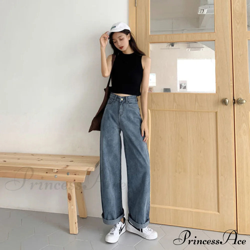 Elastic Fashion Boyfriend Style Denim Pants Turquoise / S