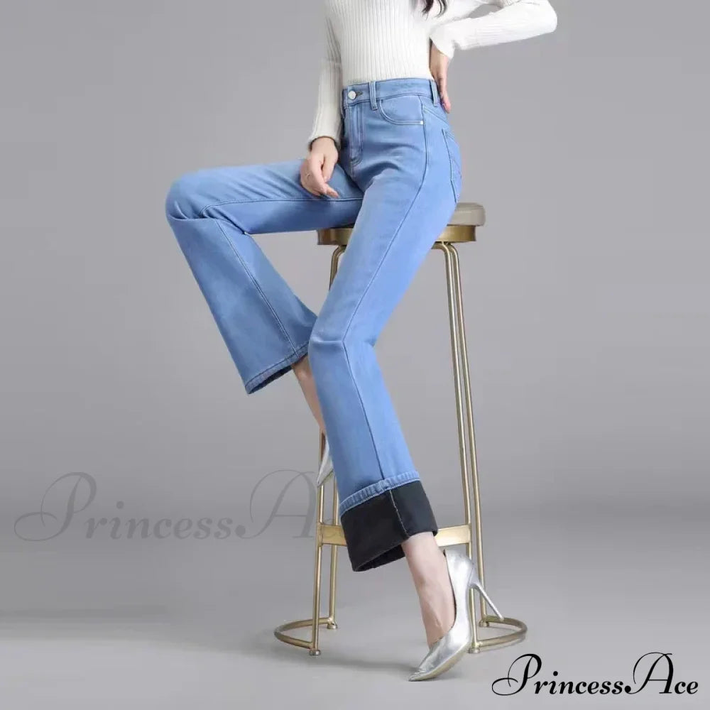 Elastic High Waist Woman Flare 2024 New Korean Fashion Clothing Pockets Slim Denim Solid Casual Jean