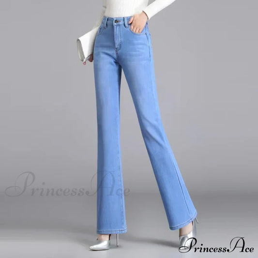 Elastic High Waist Woman Flare 2024 New Korean Fashion Clothing Pockets Slim Denim Solid Casual Jean