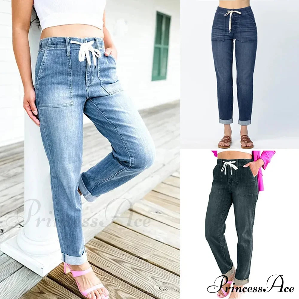 Elastic Skinny Pencil Casual Denim Drawstring High Waist Women’s Fashionable Jean