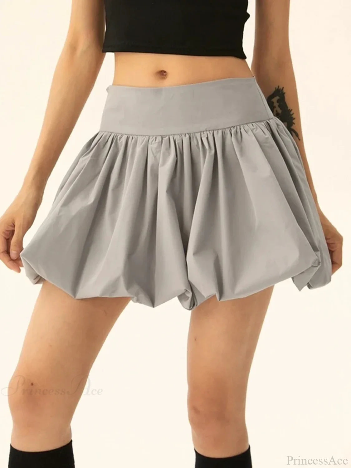 Elastic Waist Bubble Style Skirt GRAY / S skirts-250223