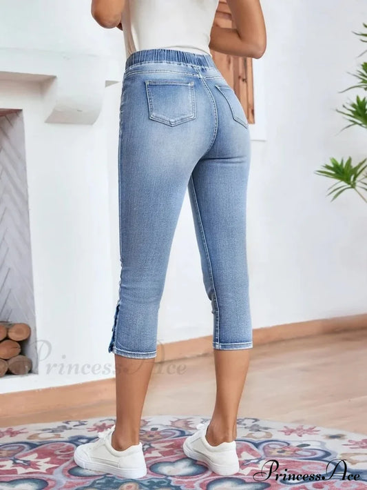 Elastic Waist Calf-Length Summer Casual Skinny Fashion High Slim Jean