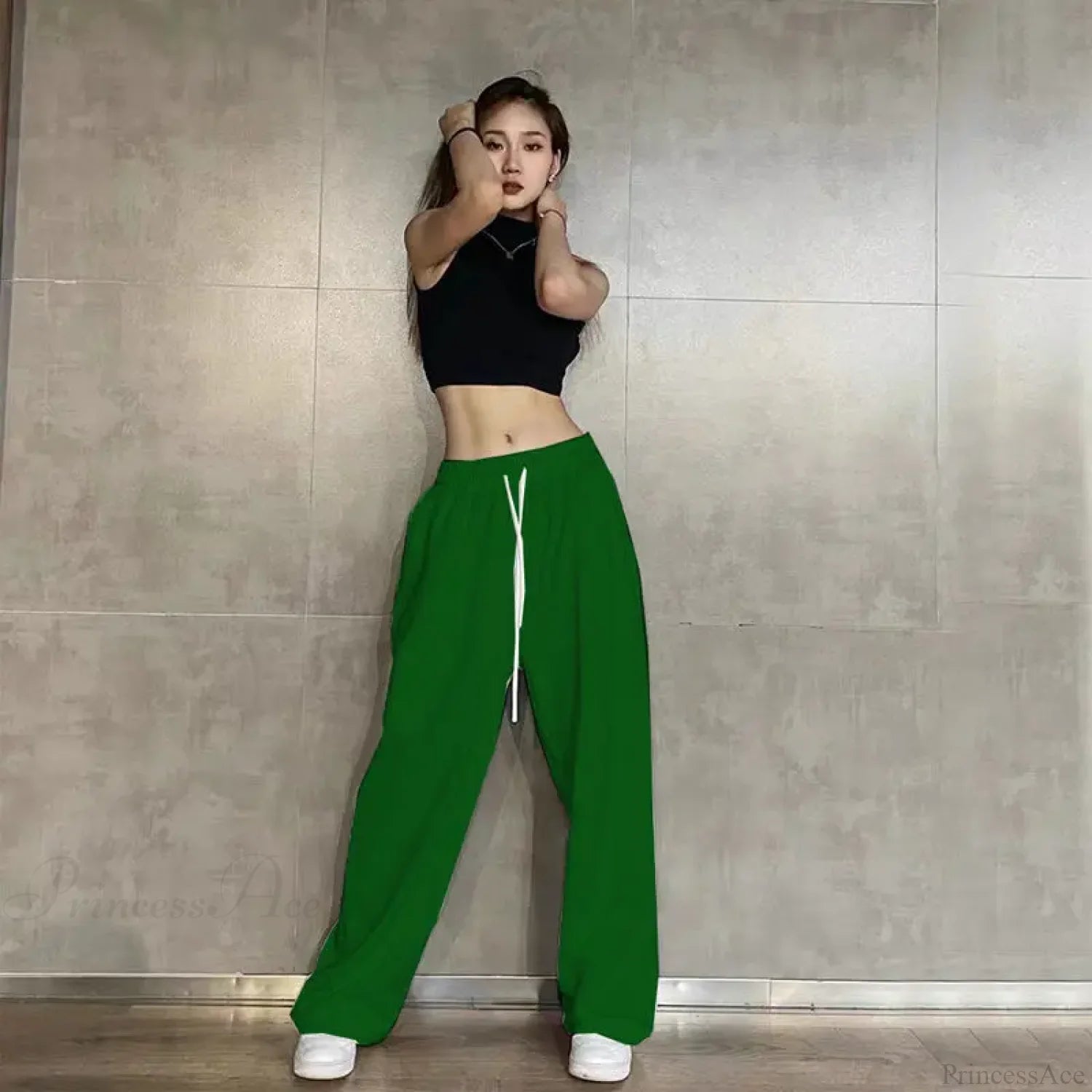 Elastic Waist Casual Jogging Pants Dark Green / S (40-50KG)