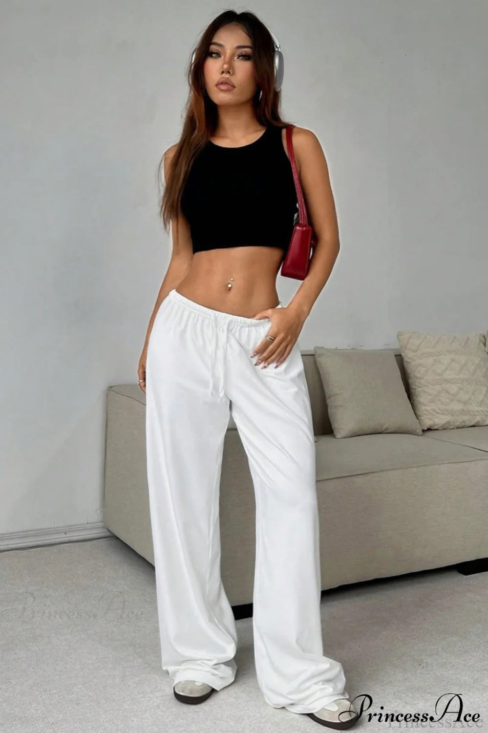 Elastic Waist Drawstring Wide Leg Pants