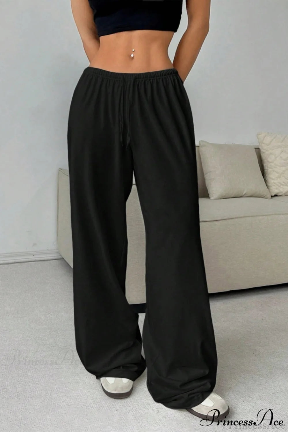 Elastic Waist Drawstring Wide Leg Pants