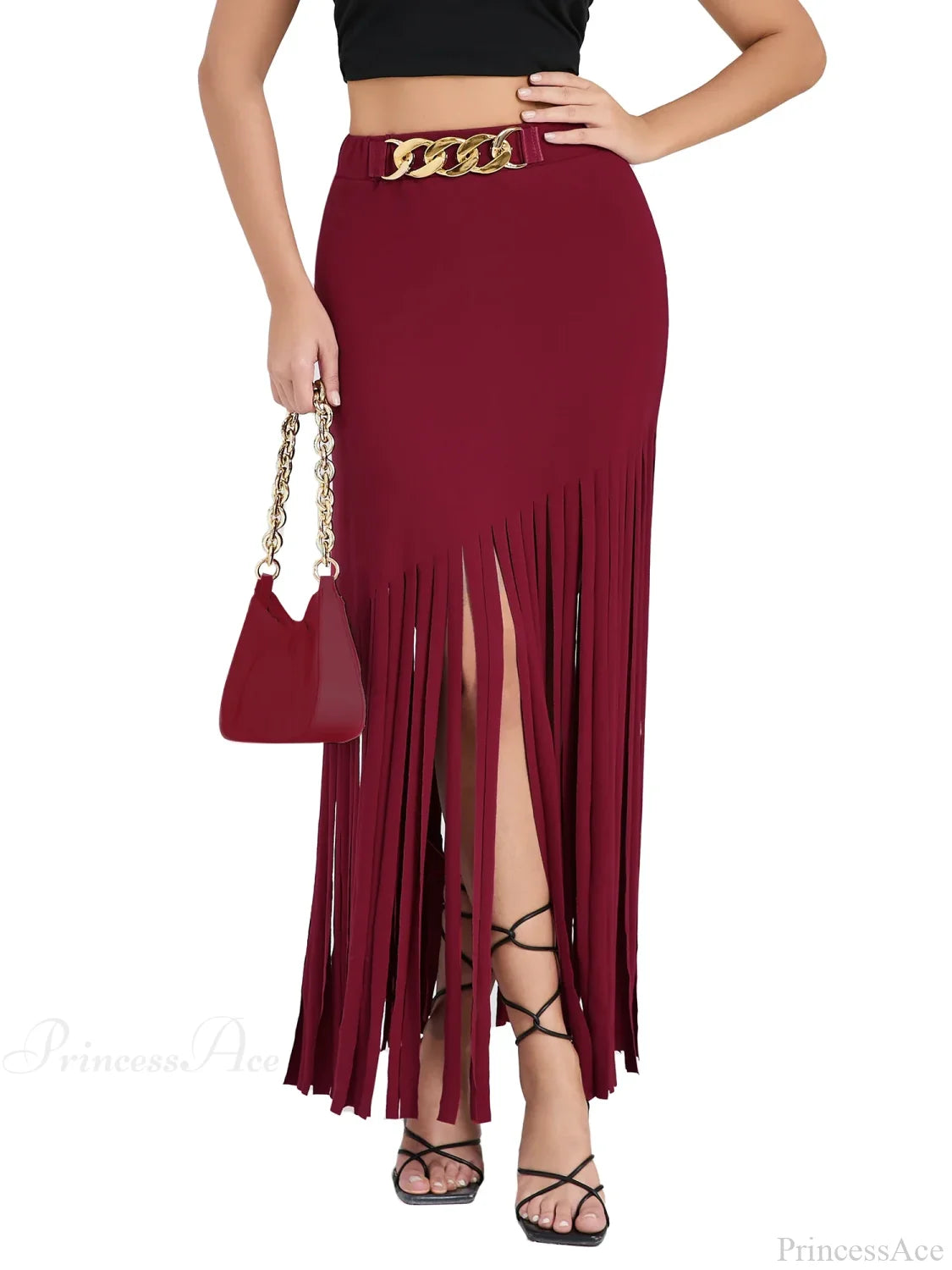 Elastic Waist Maxi Goth Skirt Red / S