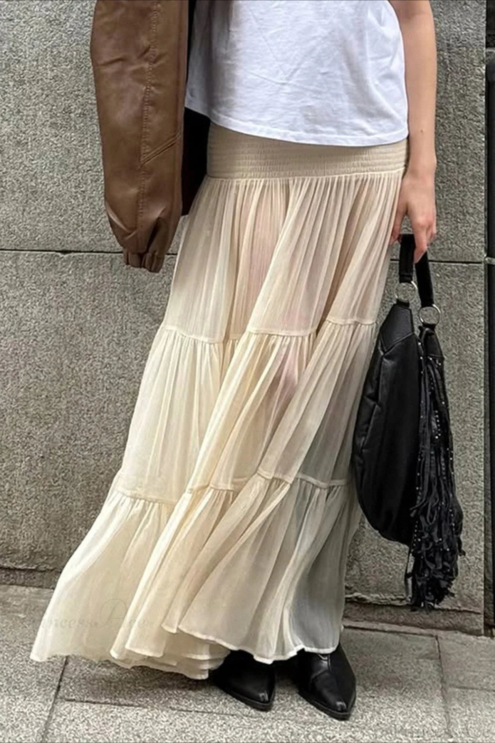 Elastic Waist Ruching A-Line Skirt