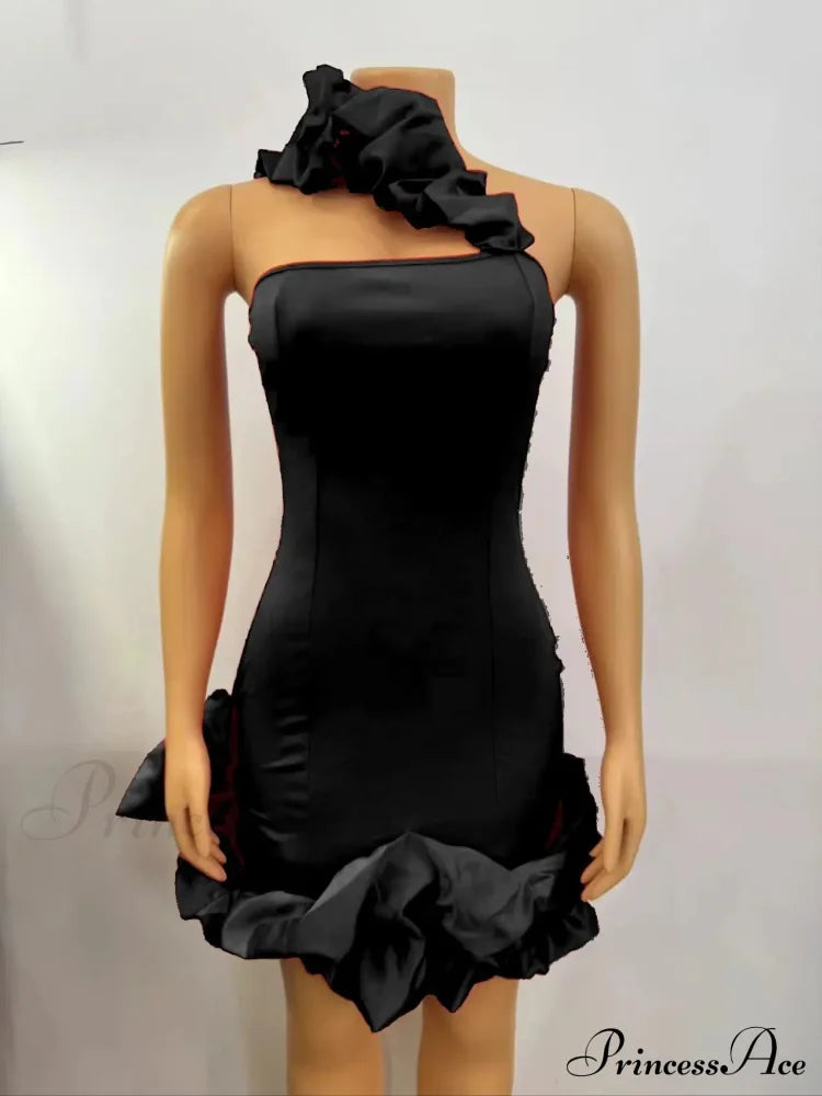 Elegant A-Line Backless One-Shoulder Red Christmas Party Dress Black / S Dresses-L