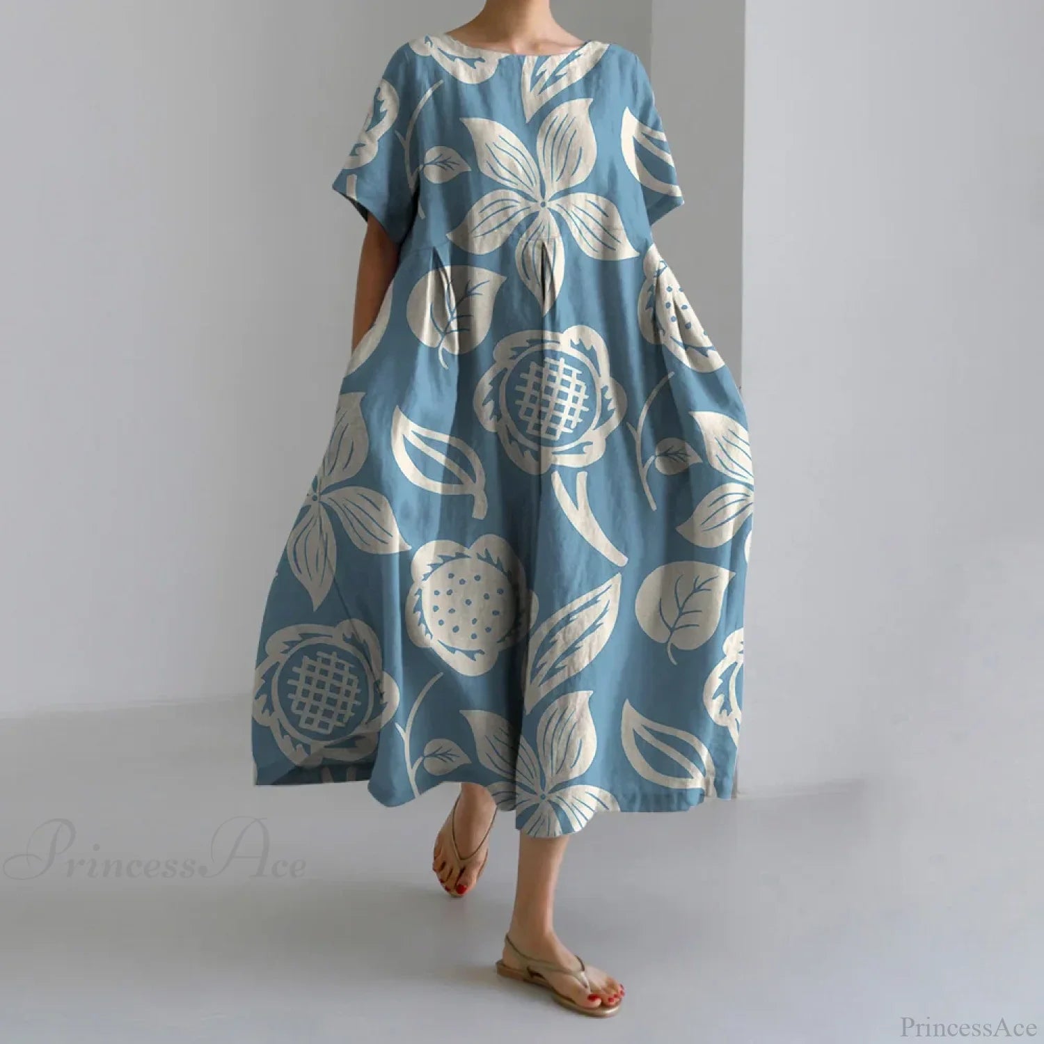 Elegant Autumn Retro Floral Print Round Neck Evening Dress green3 / S oldfloraldress-250126