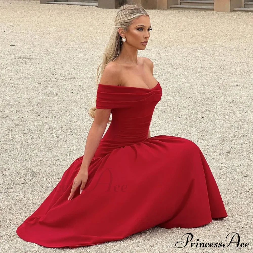 Elegant Backless Patchwork Long Red Sleeveless Bandeau Solid Pleated Wide Skirt Christmas Party