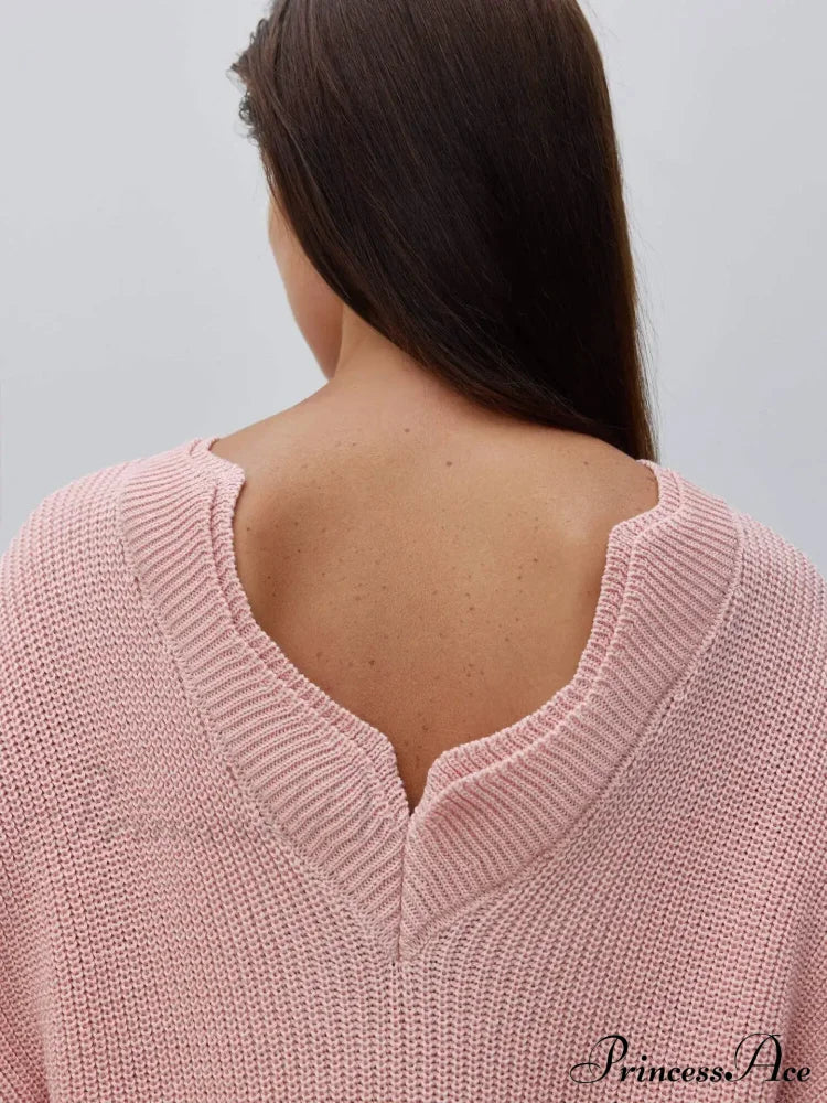 Elegant Backless Sexy Cut Out Long Sleeve Casual Christmas Sweater Pink / S Sweaters-L