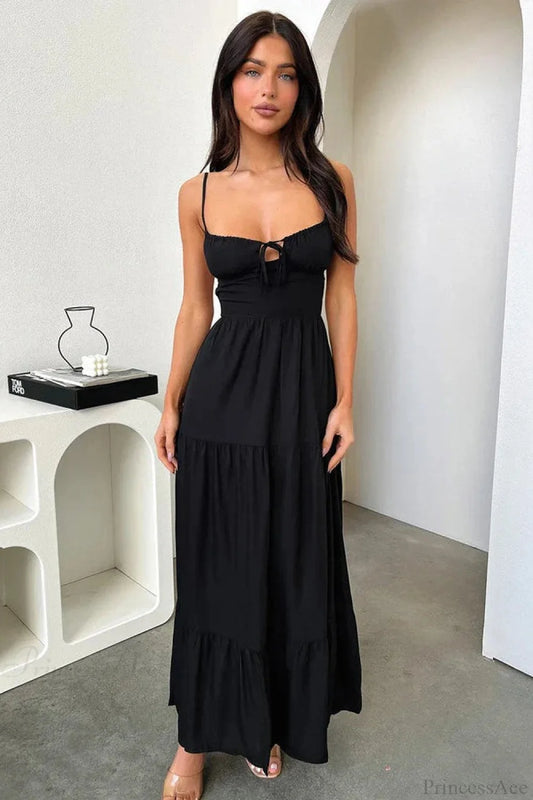 Elegant Bandage A-line Vacation Dress Black / S vacationdress-250223