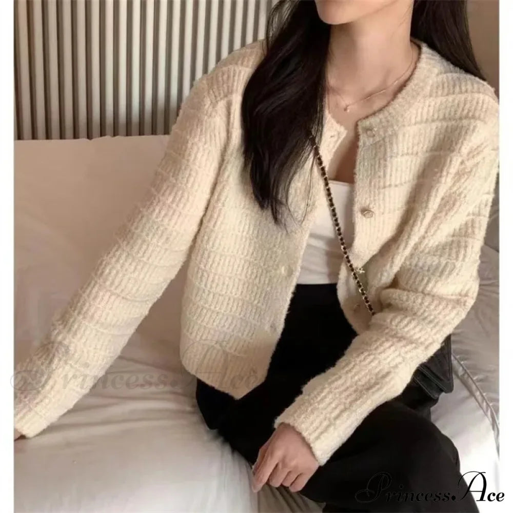 Elegant Cozy Tweed Knitted Loose Casual Solid Color Comfortable All-Match Sweater Sweaters-L