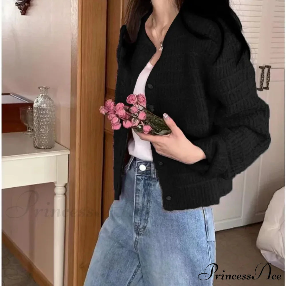 Elegant Cozy Tweed Knitted Loose Casual Solid Color Comfortable All-Match Sweater Sweaters-L