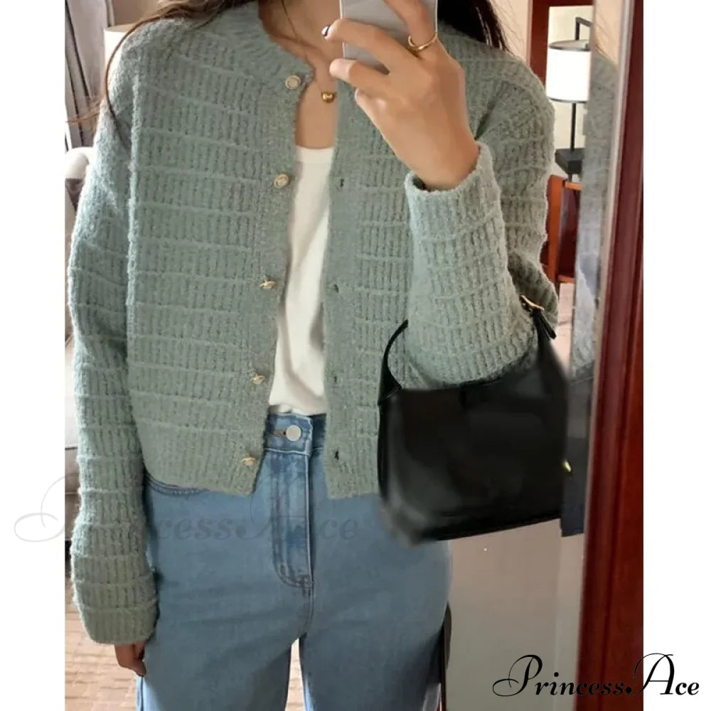 Elegant Cozy Tweed Knitted Loose Casual Solid Color Comfortable All-Match Sweater Sweaters-L