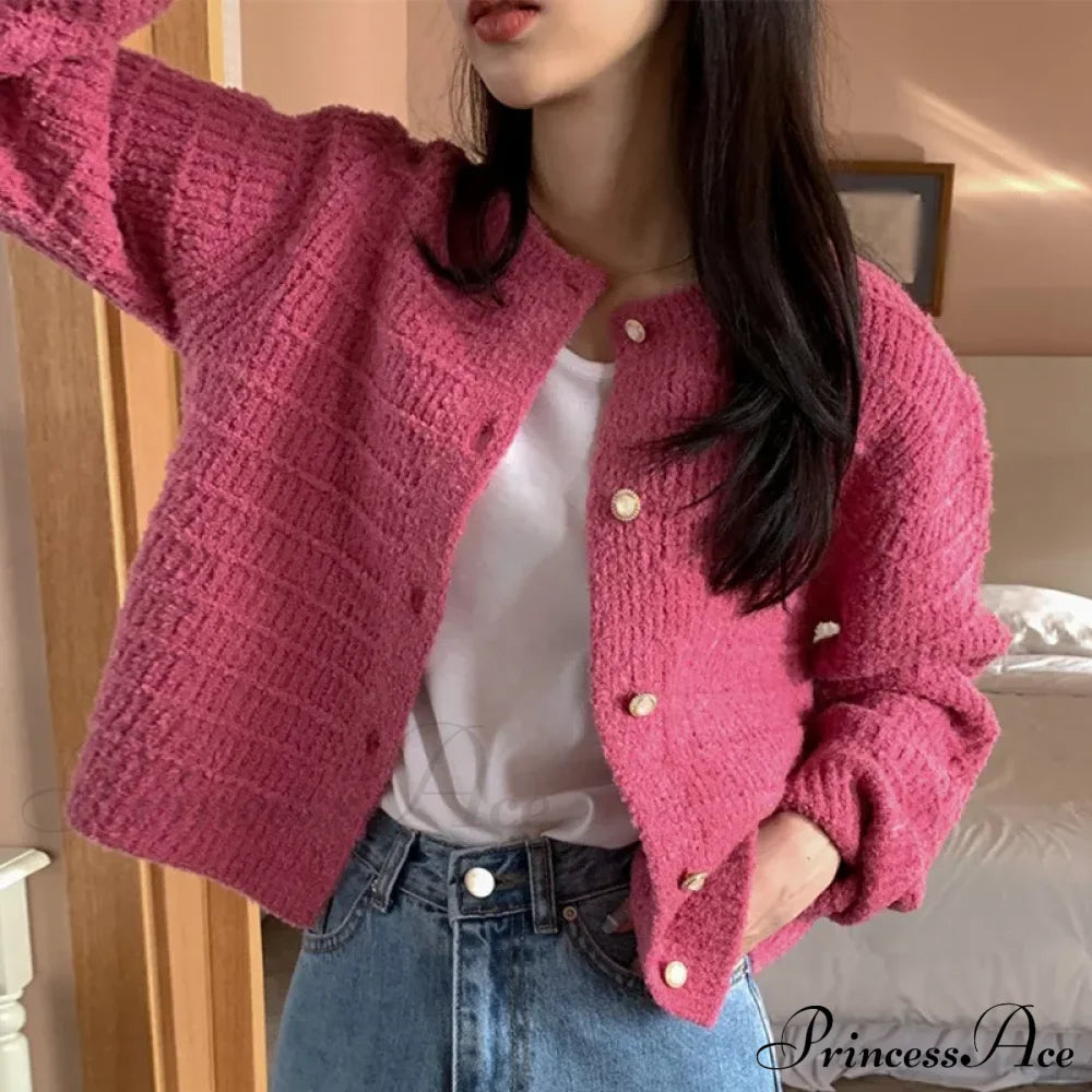 Elegant Cozy Tweed Knitted Loose Casual Solid Color Comfortable All-Match Sweater Sweaters-L