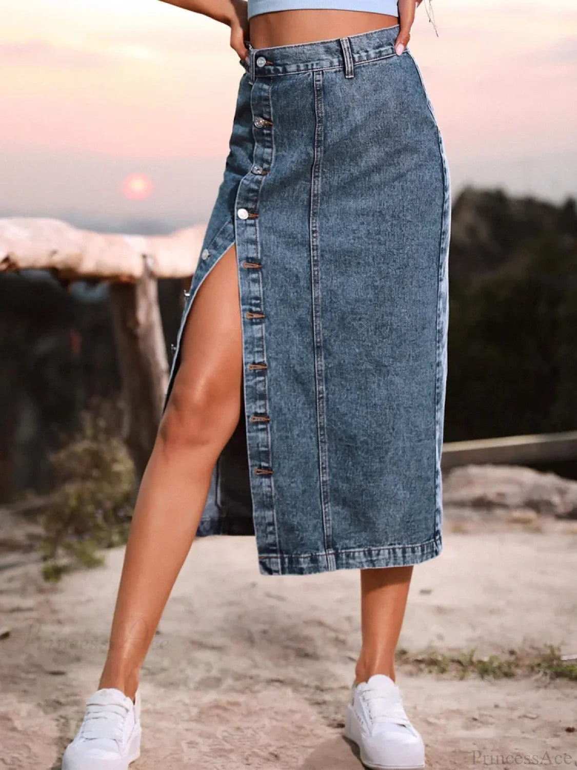 Elegant Denim High Waist Shirt
