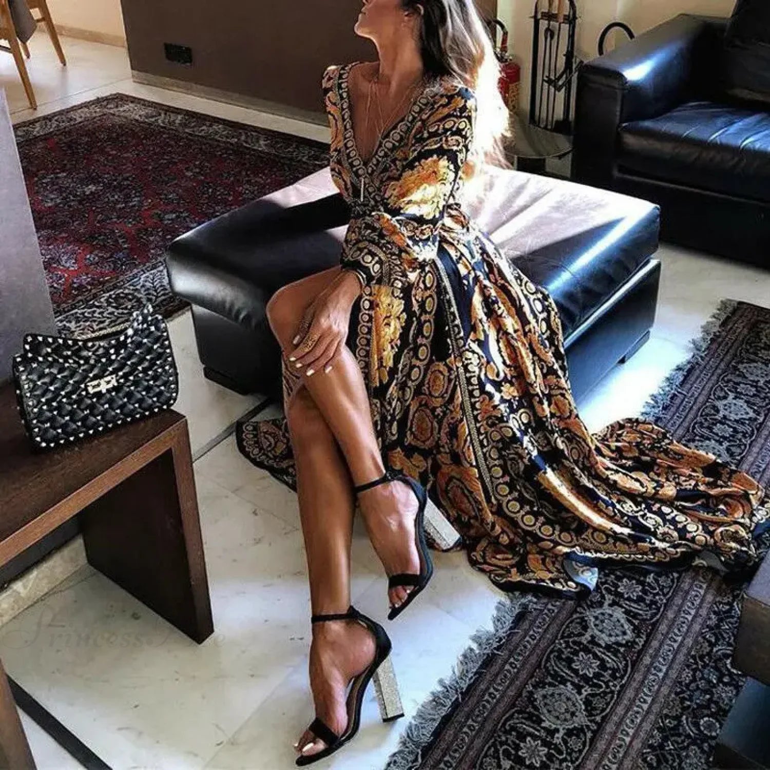 Elegant Ethnic Boho Print Maxi Dress bohodress-250126