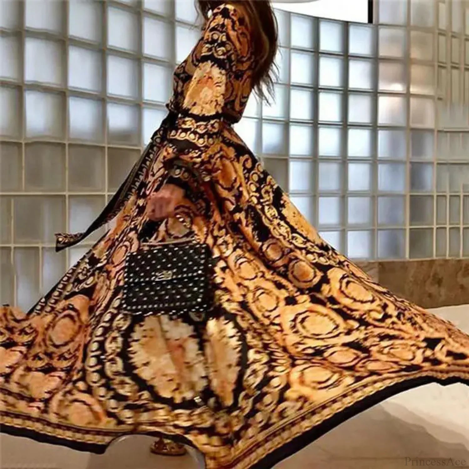 Elegant Ethnic Boho Print Maxi Dress S bohodress-250126