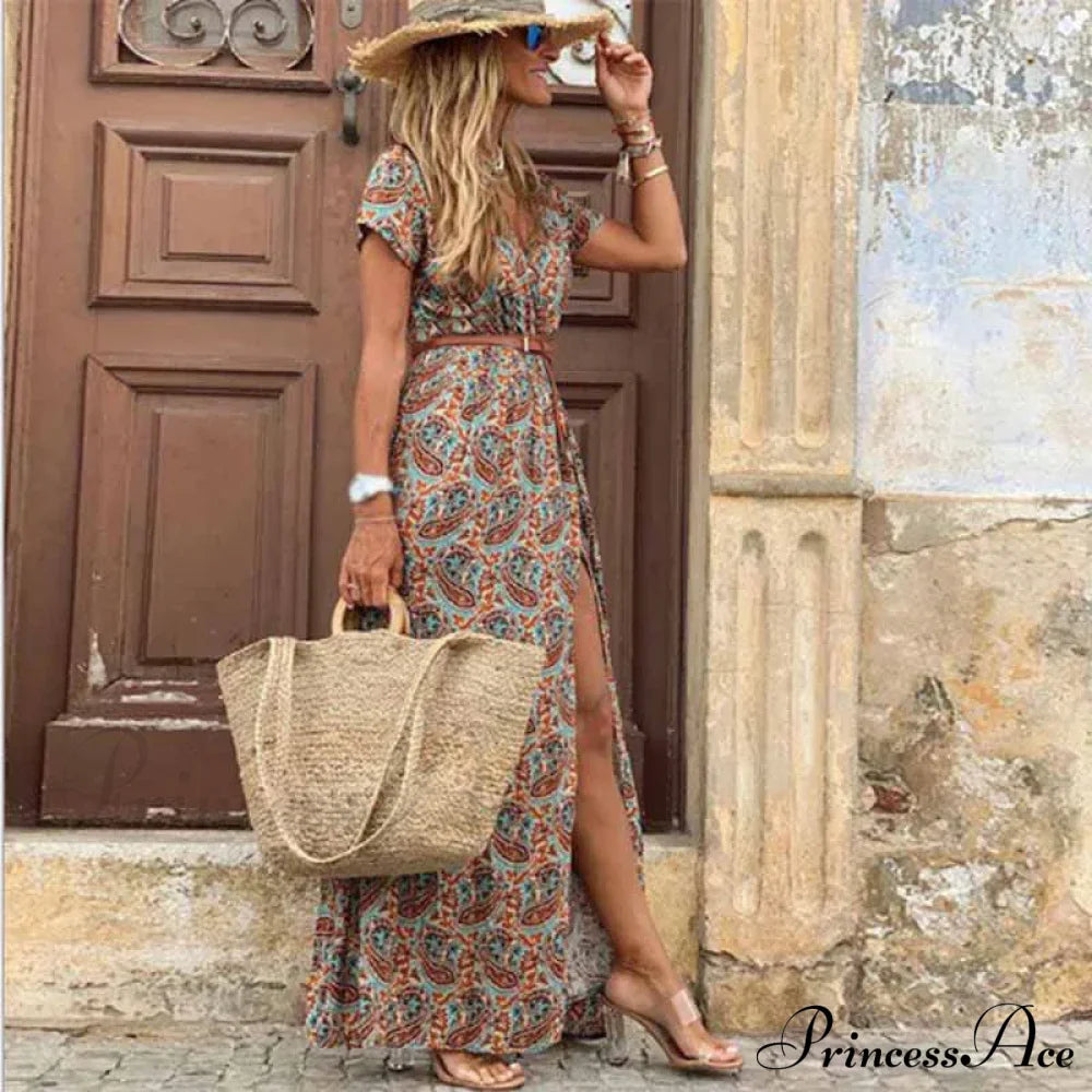 Elegant Evening Summer Long Boho Dress Brown / S