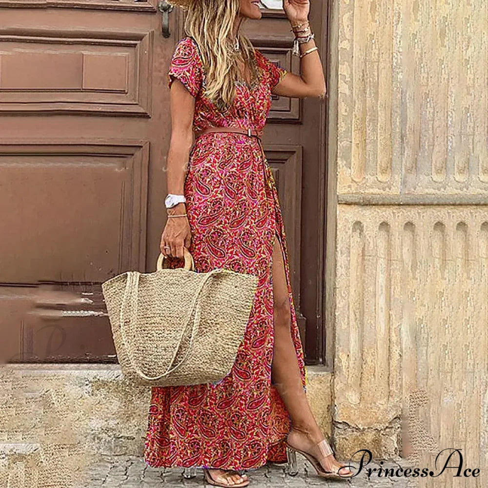 Elegant Evening Summer Long Boho Dress Dark Red / S