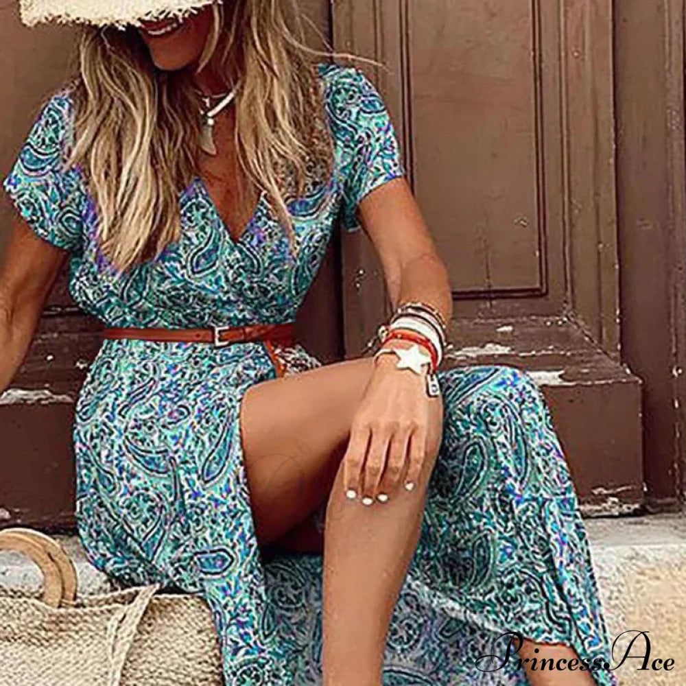 Elegant Evening Summer Long Boho Dress Green / S