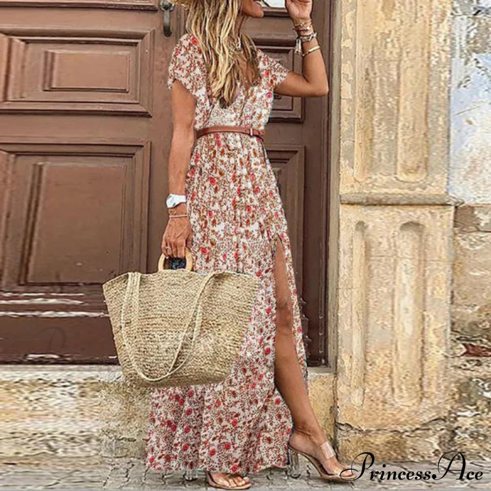 Elegant Evening Summer Long Boho Dress Red / S