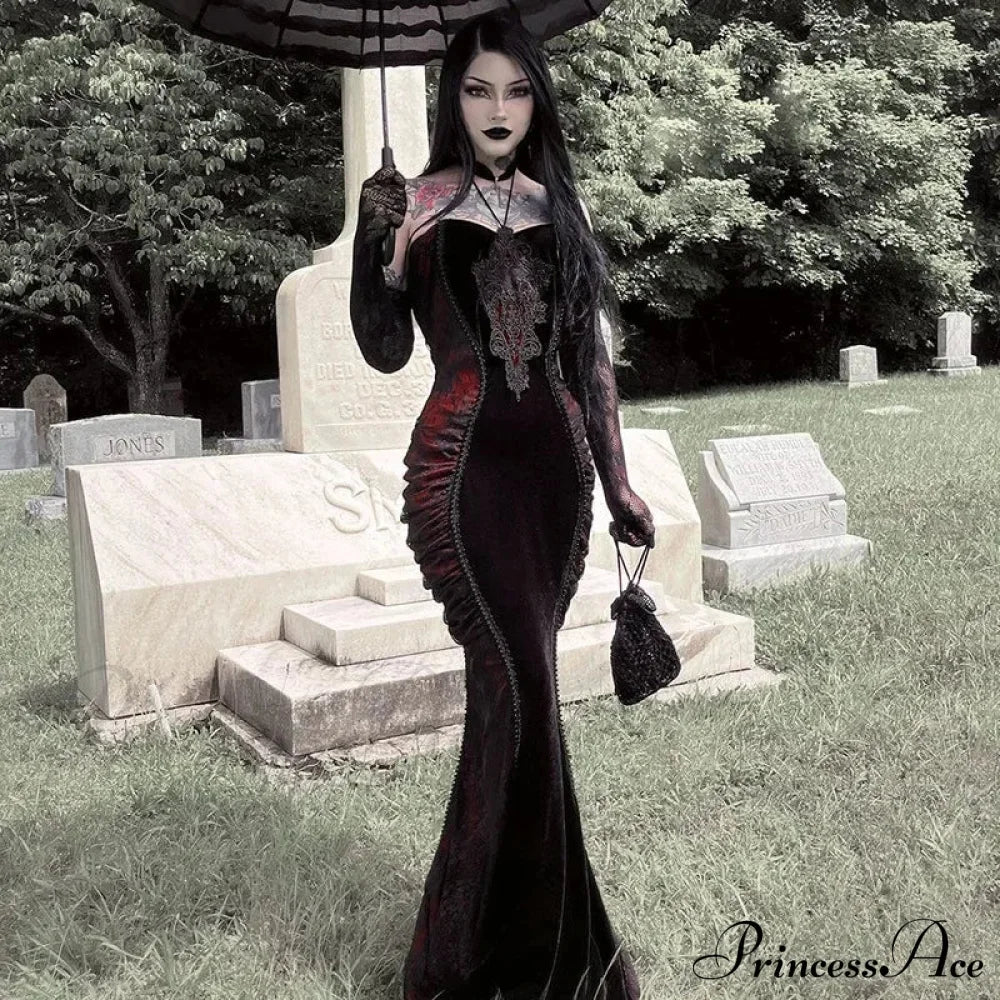 Elegant Fashion Tight Halter Mermaid Hot Sweet Corset Mesh Maxi Gothic Pleated Bodycon Party Gown