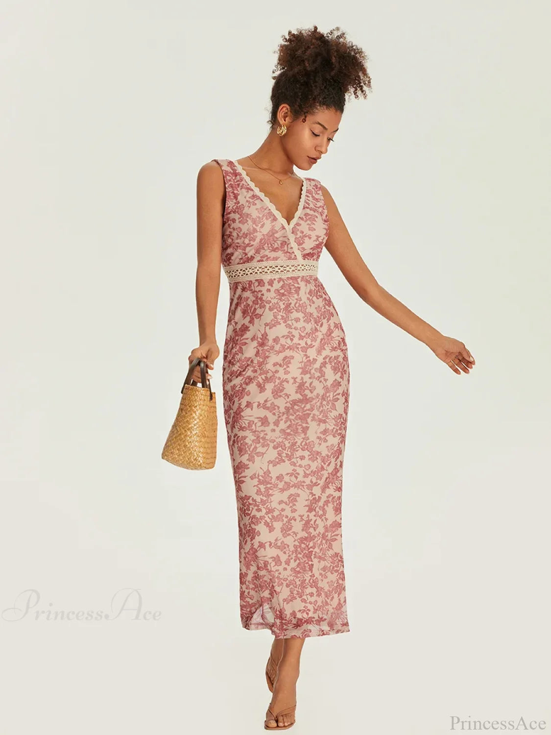 Elegant Floral Fishtail Lace Trim Wrap V-neck Bodycon Floral Dress floraldress-250126