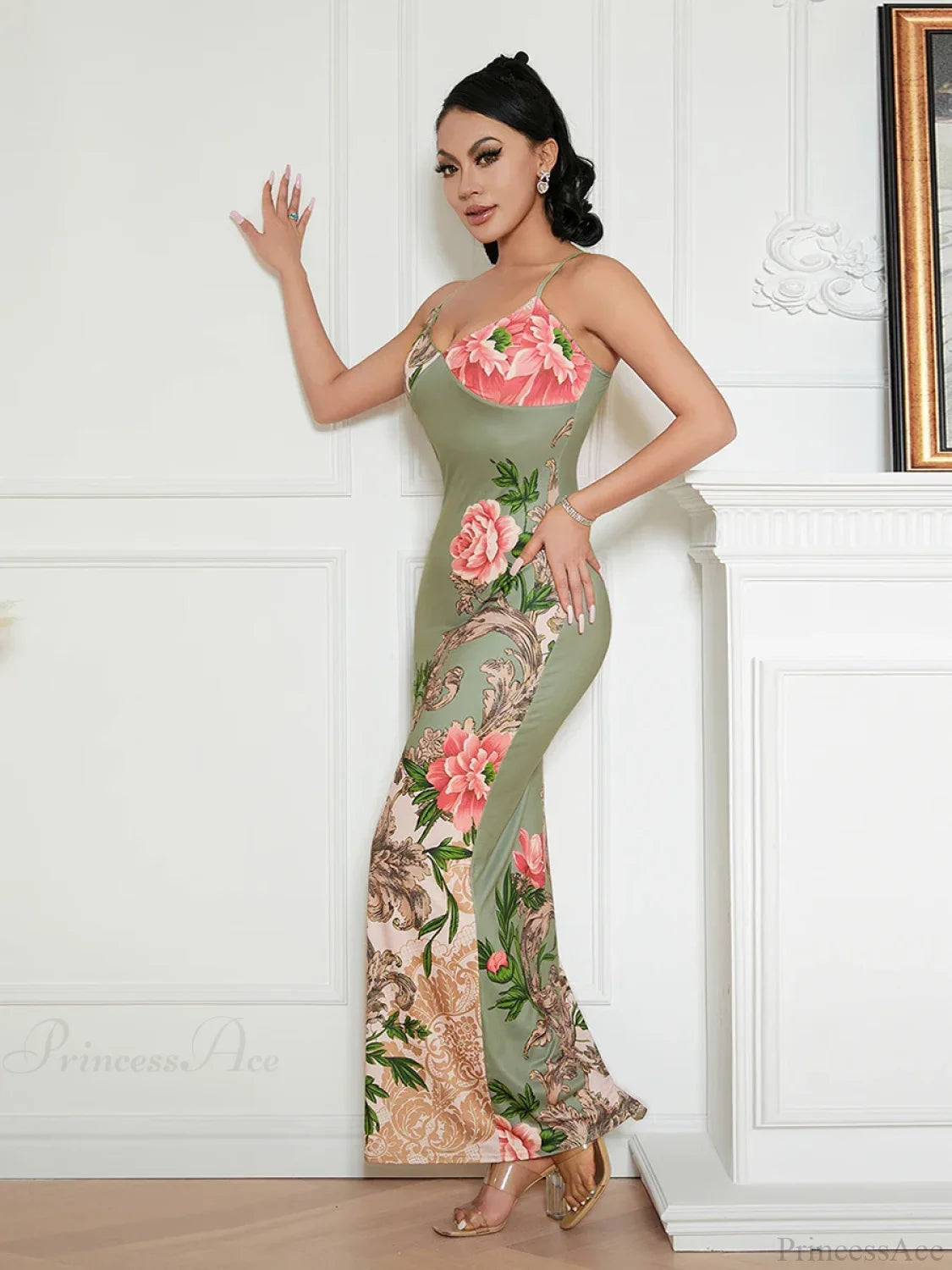 Elegant Floral Spaghetti Strap Backless Floral Dress floraldress-250126