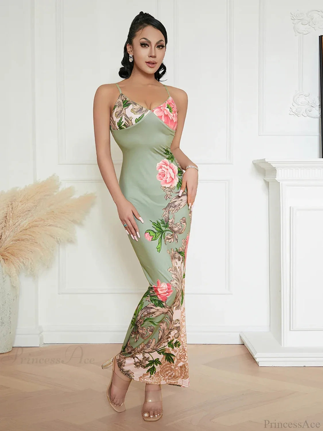 Elegant Floral Spaghetti Strap Backless Floral Dress floraldress-250126