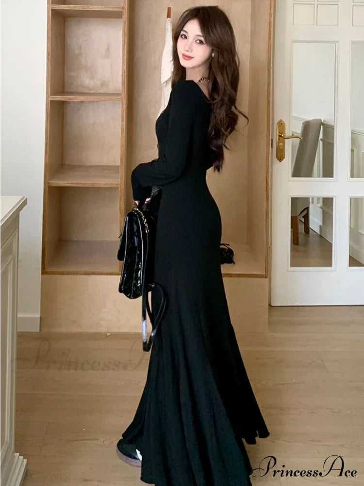 Elegant Formal Solid Slit Asymmetrical Classic Oblique Collar Evening Dress Dresses