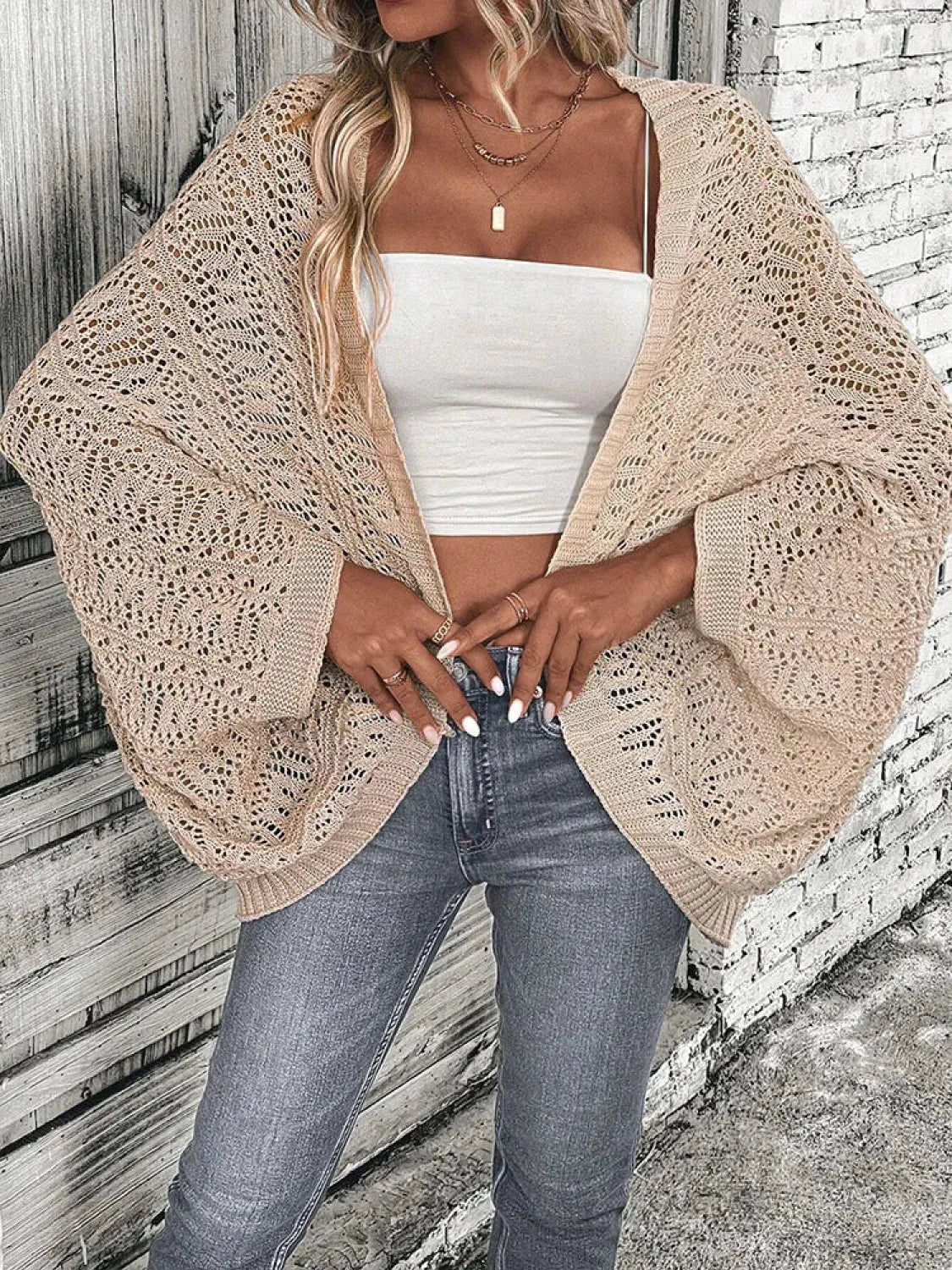 Elegant Front Open Batwing Sleeve Loose Knit Cardigan cardiagn-250126