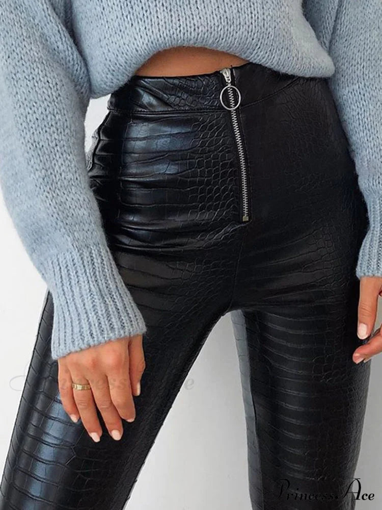 Elegant High Waist Faux Leather Pants