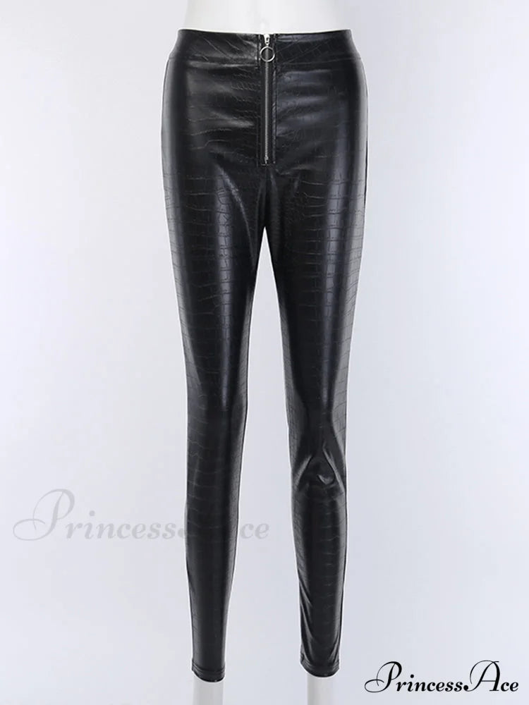 Elegant High Waist Faux Leather Pants